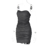 Sexy V Neck Tube Tops Pleated Mini Dress BLG-D2C11459K