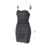 Sexy V Neck Tube Tops Pleated Mini Dress BLG-D2C11459K