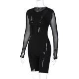 Mesh Patchwork Zipper Romper BLG-P3713569K