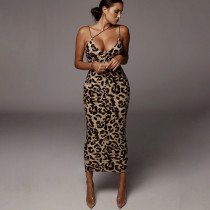 Print V Neck Slim Sling Maxi Dress BLG-D9C1632A