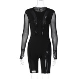 Mesh Patchwork Zipper Romper BLG-P3713569K