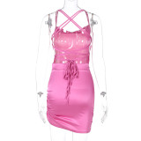 Sexy Backless Tie Up Sling Pleated Mini Dress BLG-D0B3838A