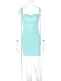 Sexy Backless Pleated Lace-Up Mini Dress BLG-D3512793A