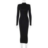 Long Sleeve High Collar Midi Dress BLG-D2910166K