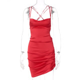 Sexy Backless Tie Up Sling Pleated Mini Dress BLG-D0B3838A