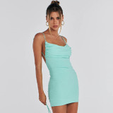 Sexy Backless Pleated Lace-Up Mini Dress BLG-D3512793A