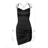 Sexy Backless Tie Up Sling Pleated Mini Dress BLG-D0B3838A