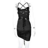 Sexy Backless Tie Up Sling Pleated Mini Dress BLG-D0B3838A