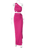 Backless Wrap Chest And Split Skirt Two Piece Set BLG-S3813894K
