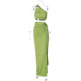 Backless Wrap Chest And Split Skirt Two Piece Set BLG-S3813894K