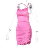 Sexy Backless Tie Up Sling Pleated Mini Dress BLG-D0B3838A