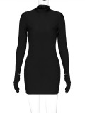 Round Neck Long Sleeve Glove Mini Dress BLG-D3612995A