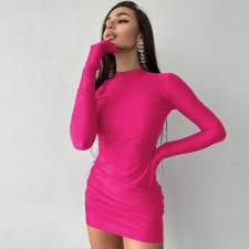 Round Neck Long Sleeve Glove Mini Dress BLG-D3612995A