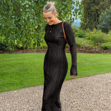 Solid Color Long Sleeve Slim Maxi Dress BLG-D269186A