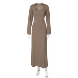 U Neck Back Tie Up Maxi Dress BLG-D3813936K