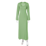 U Neck Back Tie Up Maxi Dress BLG-D3813936K