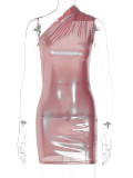 Solid Color Slant Shoulder Sleeveless Mini Dress BLG-D289917K