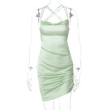 Sexy Backless Tie Up Sling Pleated Mini Dress BLG-D0B3838A
