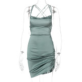 Sexy Backless Tie Up Sling Pleated Mini Dress BLG-D0B3838A