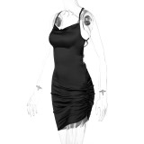Sexy Backless Tie Up Sling Pleated Mini Dress BLG-D0B3838A