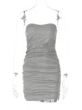 Sexy V Neck Tube Tops Pleated Mini Dress BLG-D2C11459K