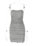 Sexy V Neck Tube Tops Pleated Mini Dress BLG-D2C11459K