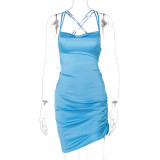 Sexy Backless Tie Up Sling Pleated Mini Dress BLG-D0B3838A