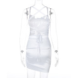 Sexy Backless Tie Up Sling Pleated Mini Dress BLG-D0B3838A