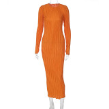 Solid Color Long Sleeve Slim Maxi Dress BLG-D269186A