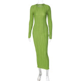 Solid Color Long Sleeve Slim Maxi Dress BLG-D269186A