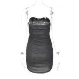Sexy V Neck Tube Tops Pleated Mini Dress BLG-D2C11459K