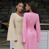 U Neck Back Tie Up Maxi Dress BLG-D3813936K