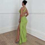 Backless Wrap Chest And Split Skirt Two Piece Set BLG-S3813894K