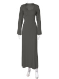 U Neck Back Tie Up Maxi Dress BLG-D3813936K