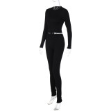 Casual Slim Long Sleeve Pants Yoga 2 Piece Set BLG-S2B11073K