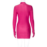Round Neck Long Sleeve Glove Mini Dress BLG-D3612995A