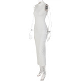 Solid Color O Neck Long Sleeve Split Maxi Dress BLG-D1B7226K