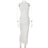 Solid Color O Neck Long Sleeve Split Maxi Dress BLG-D1B7226K