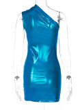 Solid Color Slant Shoulder Sleeveless Mini Dress BLG-D289917K