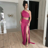 Backless Wrap Chest And Split Skirt Two Piece Set BLG-S3813894K