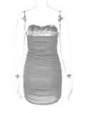 Sexy V Neck Tube Tops Pleated Mini Dress BLG-D2C11459K