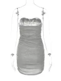 Sexy V Neck Tube Tops Pleated Mini Dress BLG-D2C11459K