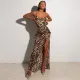 Leopard Print Backless Chain Tie Up Maxi Dress BLG-D1C7287A