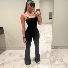 Solid Color U Neck Backless Sling Jumpsuit BLG-P2C11274A