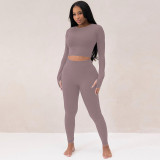 Solid Color Long Sleeve Yoga Two Piece Pants Set BLG-S3613114K