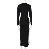 Sexy Hollow Long Sleeve Split Bandage Dress BLG-D279677K