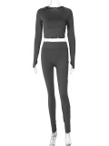 Solid Color Long Sleeve Yoga Two Piece Pants Set BLG-S3613114K
