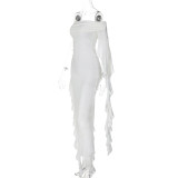 One Shoulder Pleated Solid Slim Long Dress BLG-D3412275A