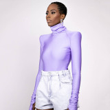 High Neck Long Sleeve Solid Bodysuit BLG-P1A6835A