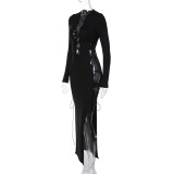 Sexy Hollow Long Sleeve Split Bandage Dress BLG-D279677K